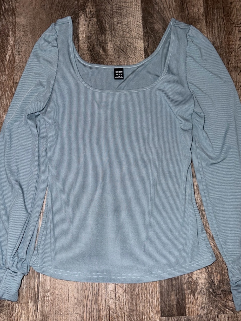 SHEIN Dusty Blue Ribbed Scoop Neck Long Sleeve Top